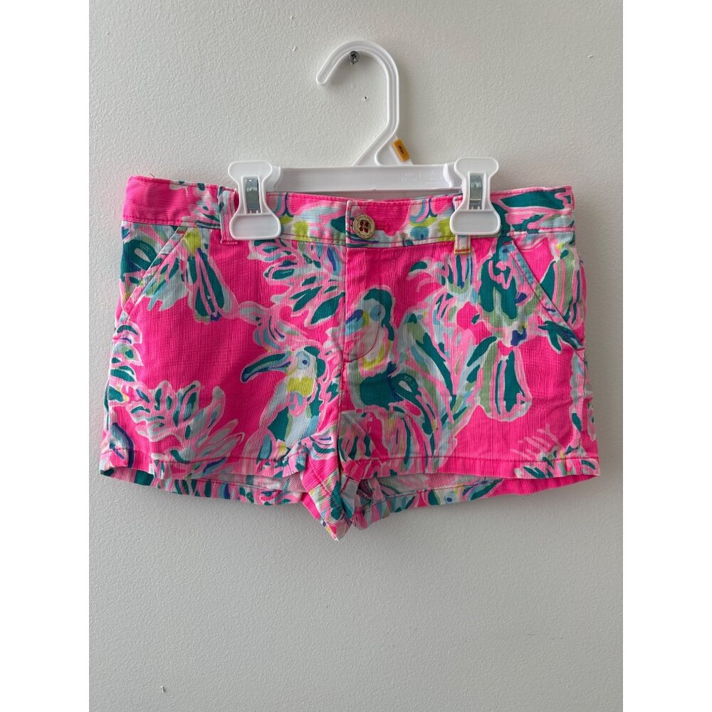 Lilly Pulitzer Mini Callahan Pink & Multicolor Tropical Print Shorts Size 10 Cot